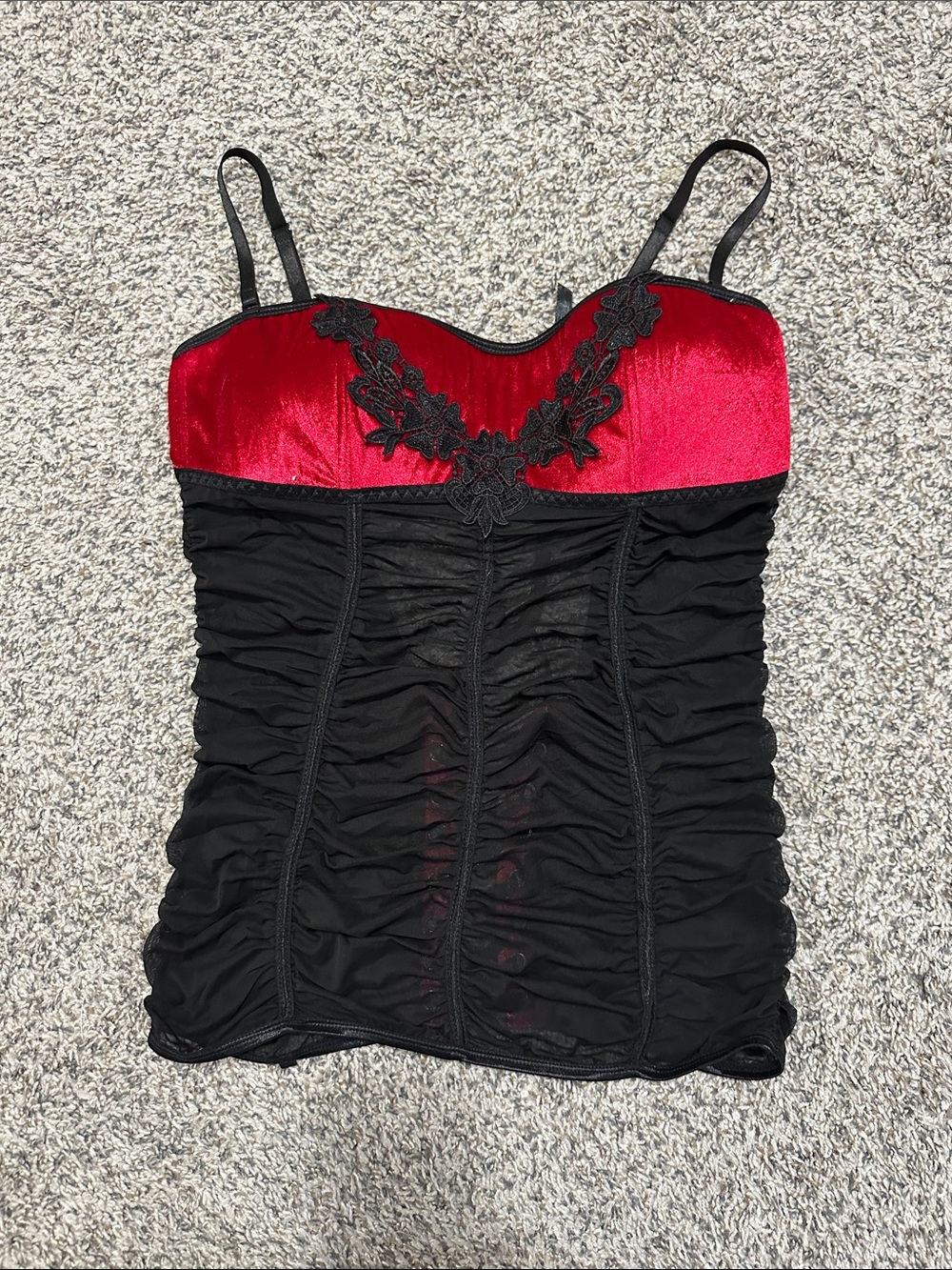 Black & Red Lace-Trim Lingerie Top